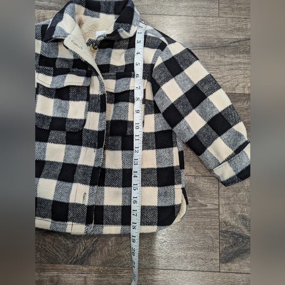 Zara 3-4 Year Toddler Girl Winter Coat Shacket Warm Plaid Black Cream 3T 4T - Picture 5 of 7